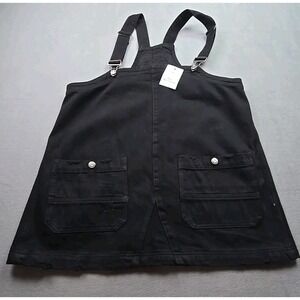 Black Denim Overall Skirt Size Medium W/ Pockets On Front Blue Buttercup Brand